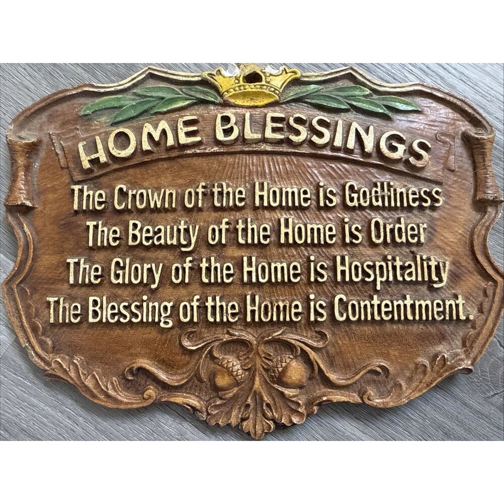 Large Vintage Ornawood Acorns "Home Blessing" Poem Wallhanging 9" x 7"